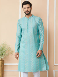 See Designs Mandarin Collar Ethnic Motifs Thread Work Chanderi Silk Kurta