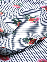 Tokyo Talkies White & Black Floral Printed Striped Top