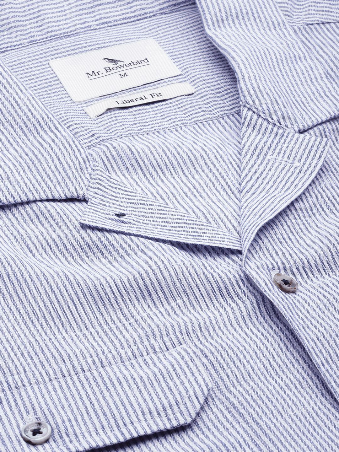 Mr Bowerbird Men Navy Blue & White Liberal Fit Striped Casual Shirt