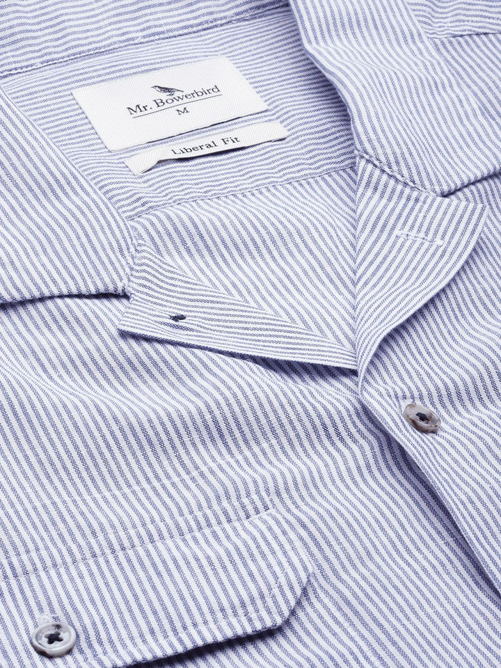 Mr Bowerbird Men Navy Blue & White Liberal Fit Striped Casual Shirt