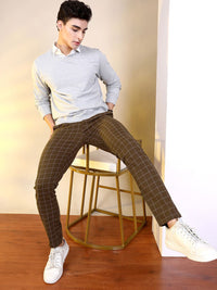 The Indian Garage Co Men Brown Slim Fit Checked Regular Trousers