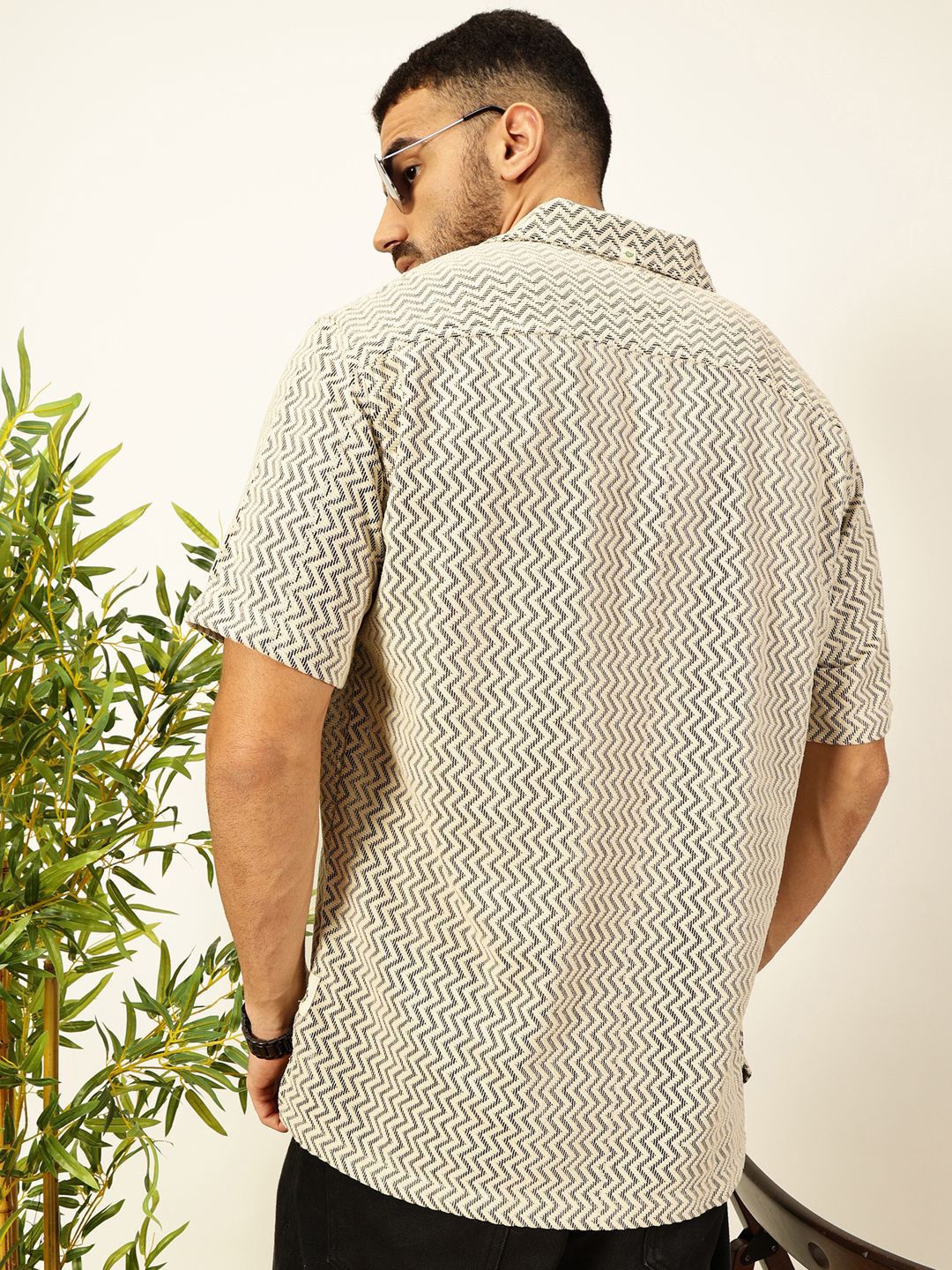 Thomas Scott Men Vertical Stripes Striped Semi-Sheer Casual Crochet Shirt