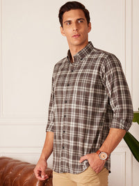 DENNISON Smart Tartan Checked Button-Down Collar Cotton Casual Shirt