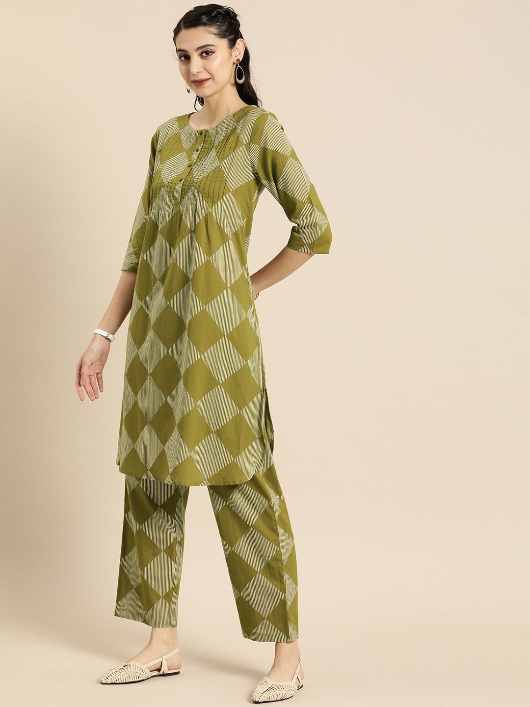 Anouk Women Printed Regular Pure Cotton Kurta with Trousers