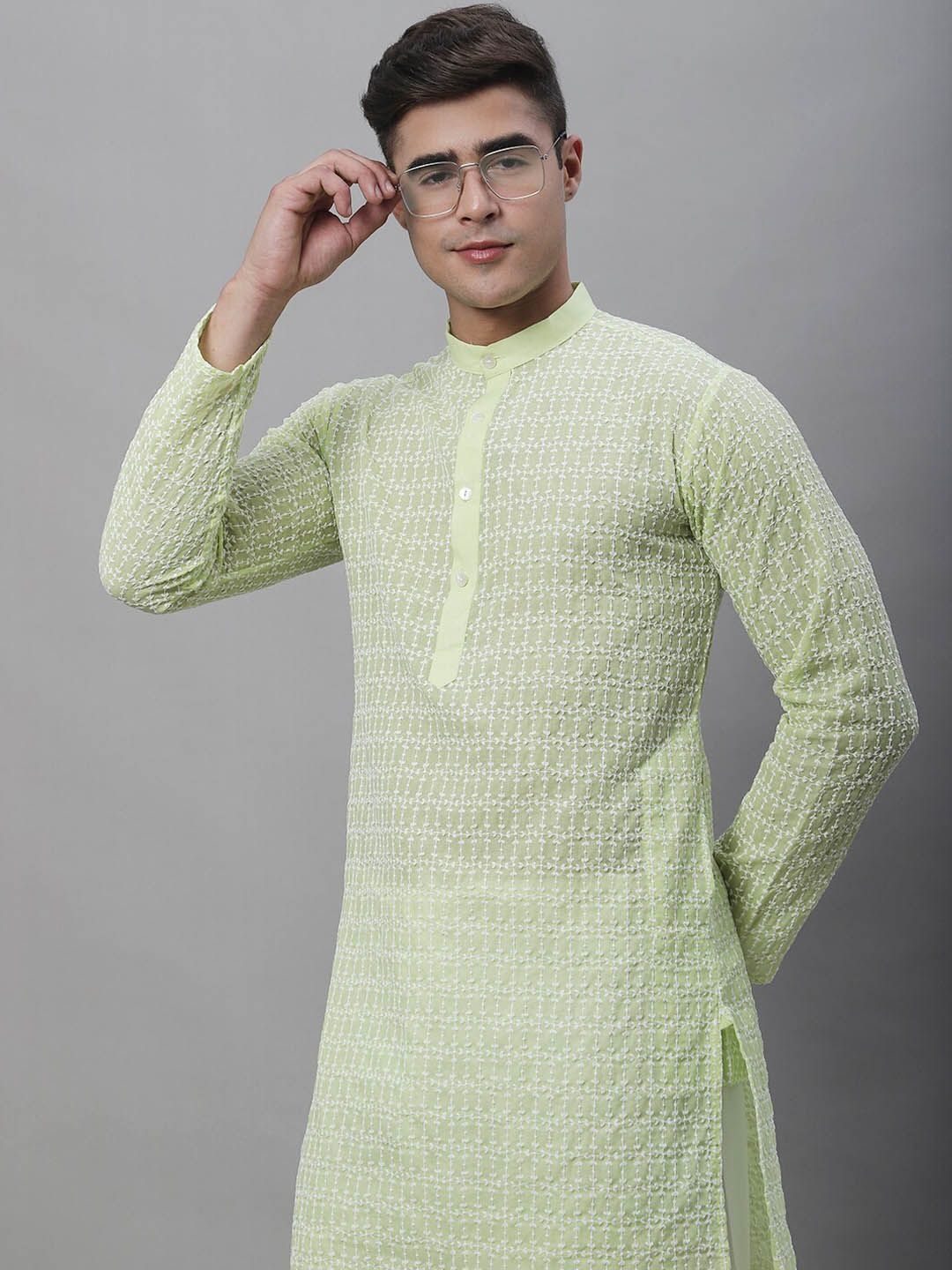 SOJANYA Geometric Embroidered Chikankari Pure Cotton Kurta With Churidar