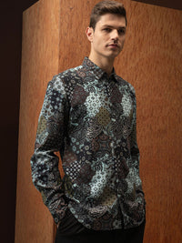 LOCOMOTIVE Slim Fit Abstract Printed Opaque Casual Shirt
