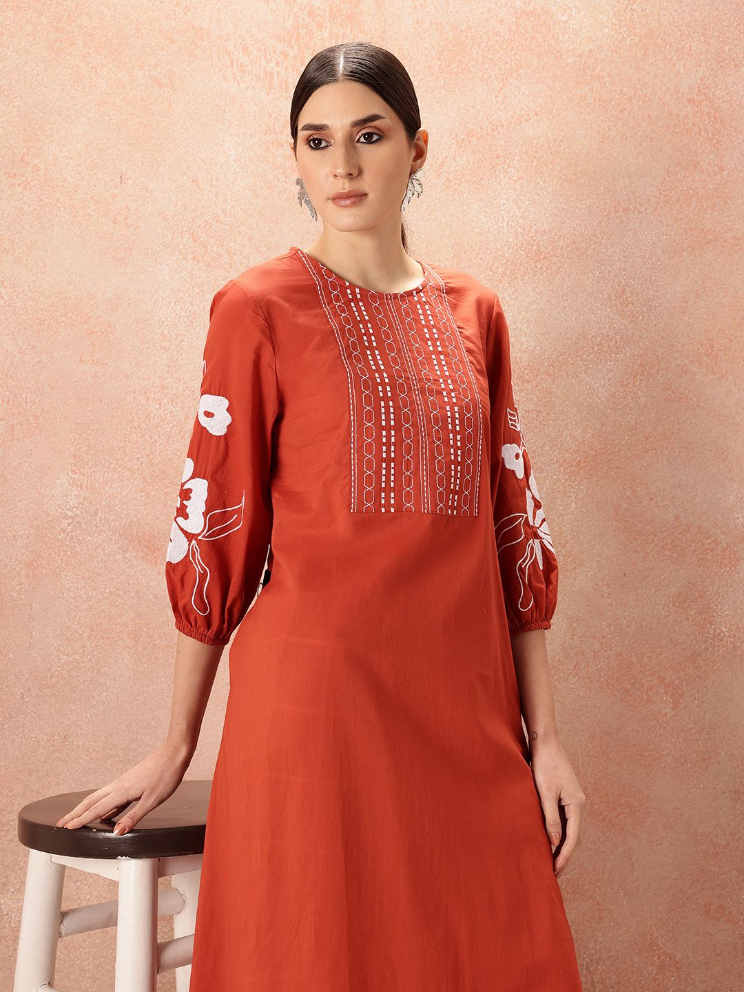 all about you Yoke Design Regular Thread Work Pure Cotton Kurta & Trousers