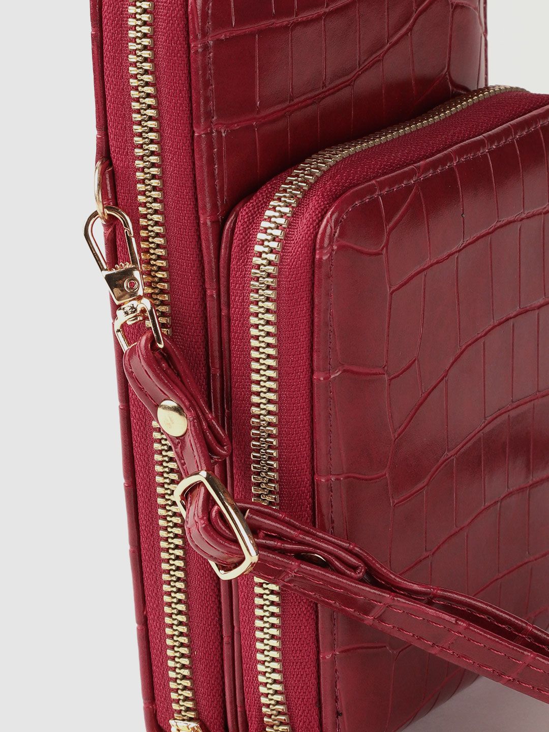 Lino Perros Maroon Croc Textured Structured Sling Bag with Detachable Sling Strap