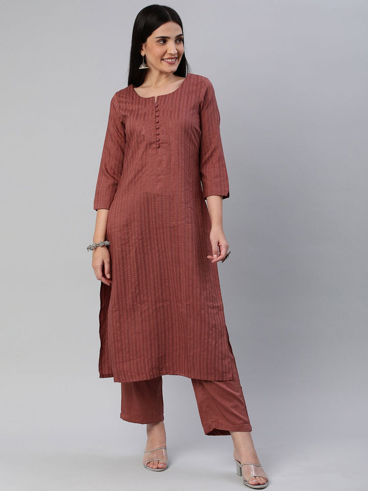 KALINI Women Self Design Pure Cotton Kurta With Trousers