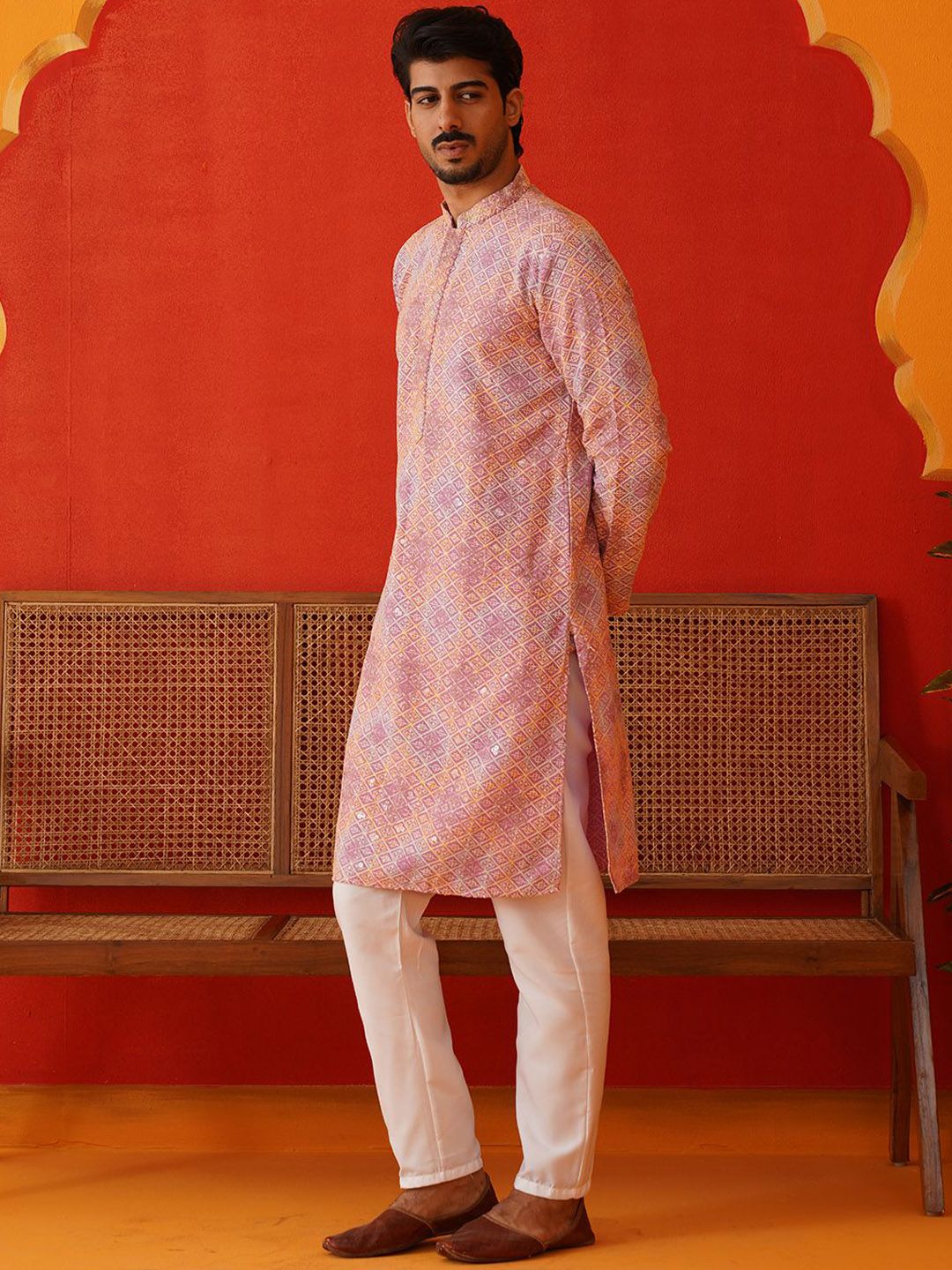 Jompers Men Embroidered Regular Sequinned Kurta with Pyjamas