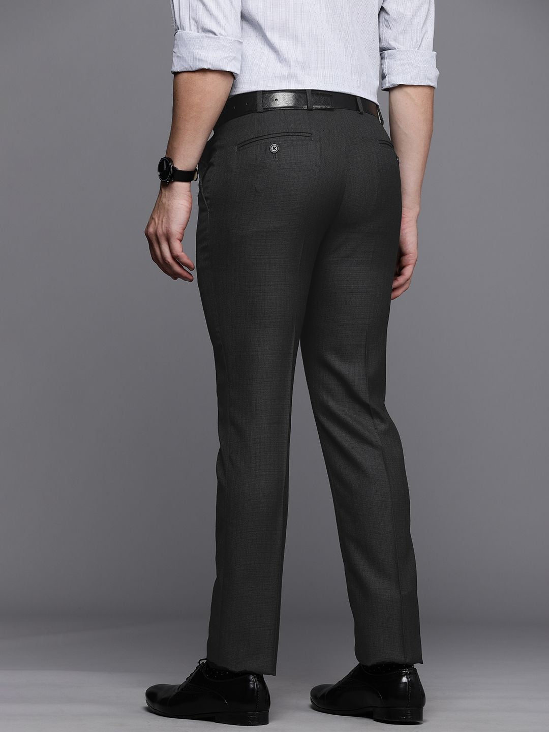 Raymond Men Grey Solid Slim Fit Wrinkle Free Formal Trousers