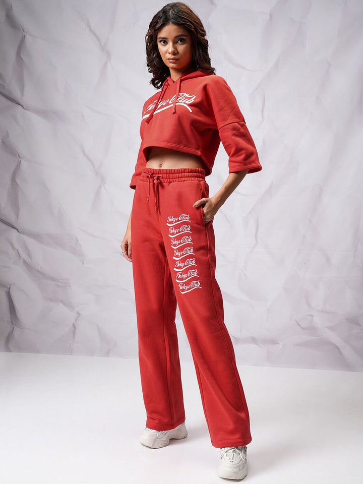 Tokyo Talkies Printed Hooded Terry Relaxed fit Sweatshirt with Trousers