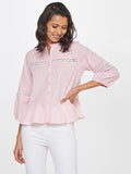 AND Striped Puff Sleeve Cotton Top