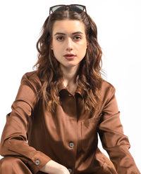 RAREISM Spread Collar Boxy Satin Shacket