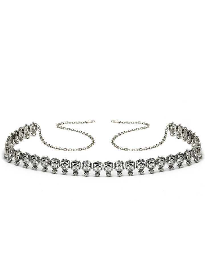 KARATCART Silver-Plated Pearl-Beaded Oxidised Kamarbandh