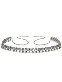 KARATCART Silver-Plated Pearl-Beaded Oxidised Kamarbandh