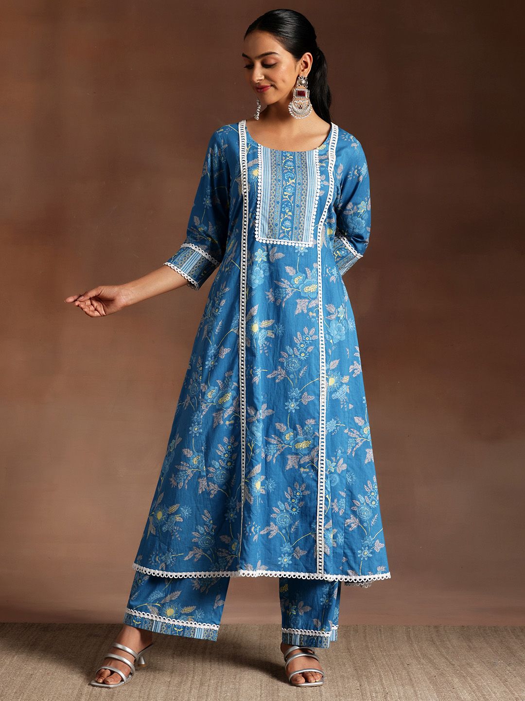 Libas Floral Printed Panelled Pure Cotton Kurta with Palazzos