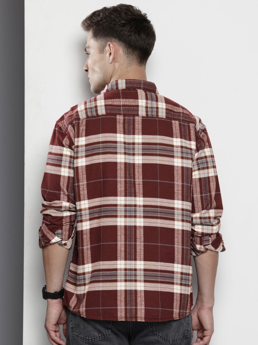 The Indian Garage Co Men Regular Fit Checkered Double Flap Casual Shirt