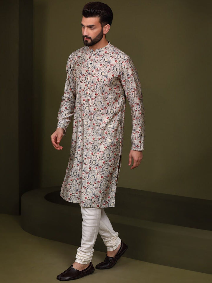 KISAH Mandarin Collar Ethnic Motifs Printed Straight Kurta with Churidar