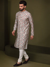KISAH Mandarin Collar Ethnic Motifs Printed Straight Kurta with Churidar