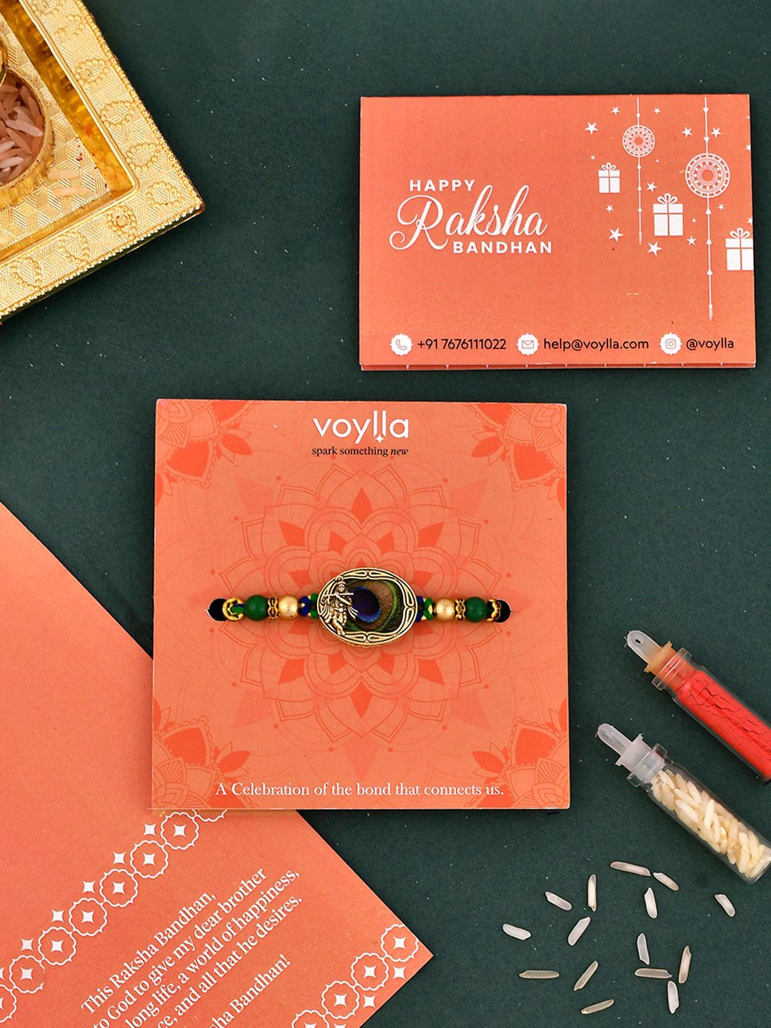 Voylla Peacock Feather Beaded Single Rakhi