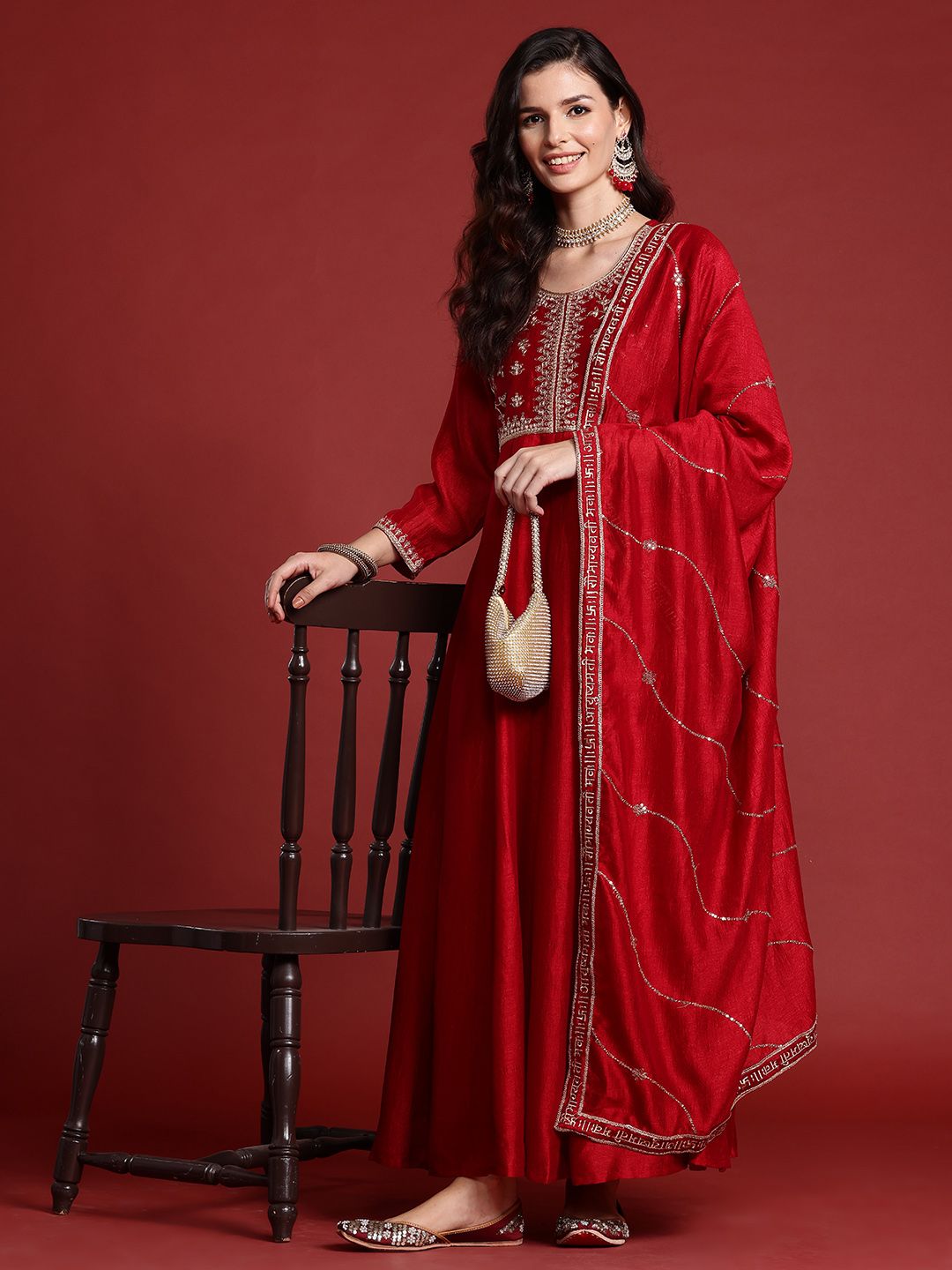 Indo Era Ethnic Motifs Embroidered Empire Kurta with Trousers & Dupatta
