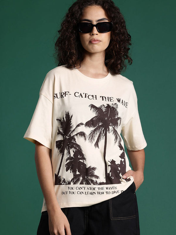 DressBerry Graphic Printed Drop-Shoulder Sleeve T-shirt