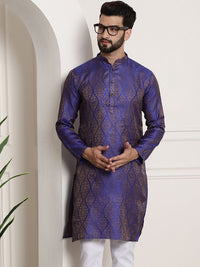 Sojanya Lelaki Motif Etnik Biru & Emas Jacquard Kurta