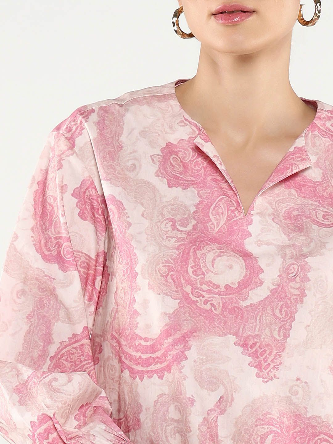 RAREISM Ethnic Printed Round Neck Cotton Top