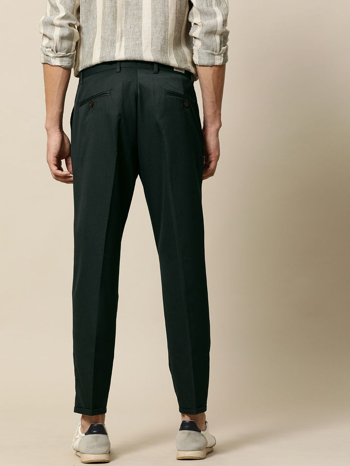 Mr Bowerbird Men Green Tailored Fit Pleated Trousers