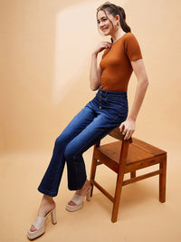 SASSAFRAS BASICS Women Bootcut Light Fade Clean Look Stretchable Jeans