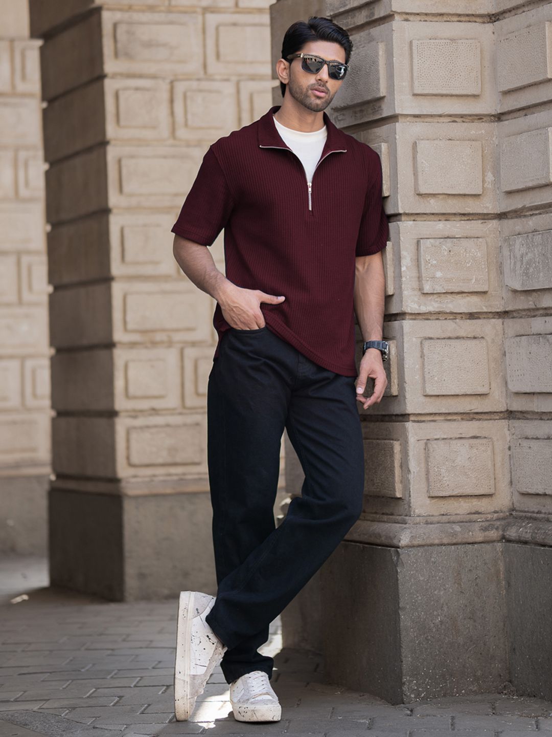 Powerlook Men Polo Collar Drop-Shoulder Sleeves T-shirt