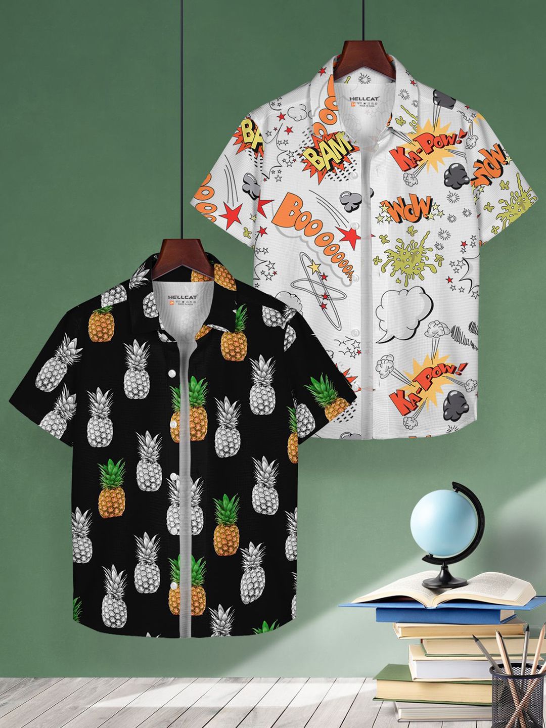 HELLCAT Boys Pack of 2 Cotton Conversational Opaque Printed Casual Shirt
