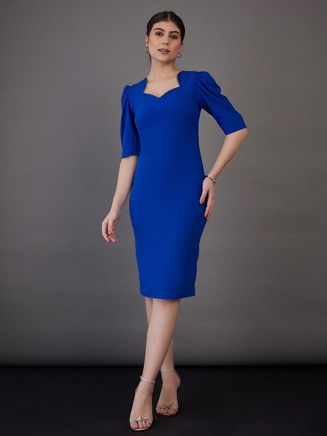 SASSAFRAS worklyf Sweetheart Neck Puff Sleeves Formal Bodycon Dress