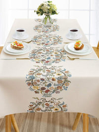 URBAN SPACE White Printed Cotton 6-Seater Dining Table Cover