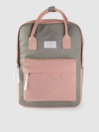 Lino Perros Women Pink & Grey Colourblocked Laptop Backpack