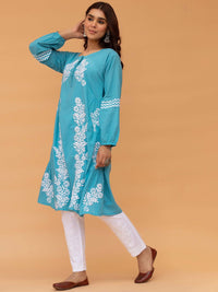 HOUSE OF KARI Floral Embroidered Thread Work Cotton A-Line Kurta