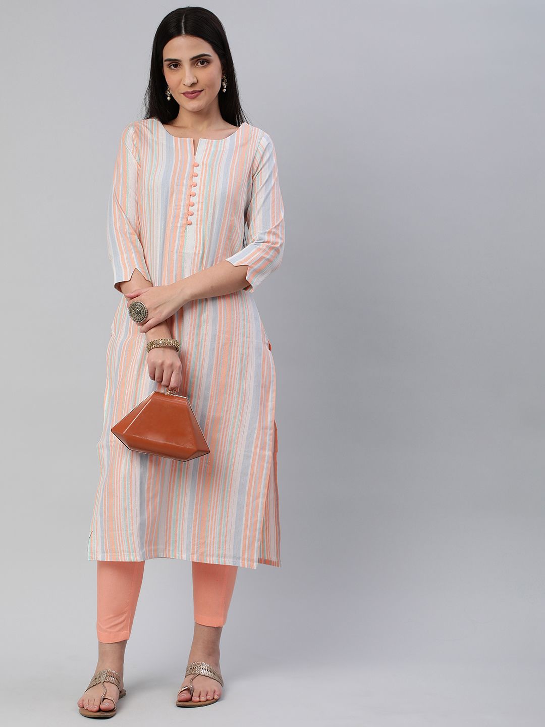 KALINI Women Striped Pure Cotton Kurta With Trousers