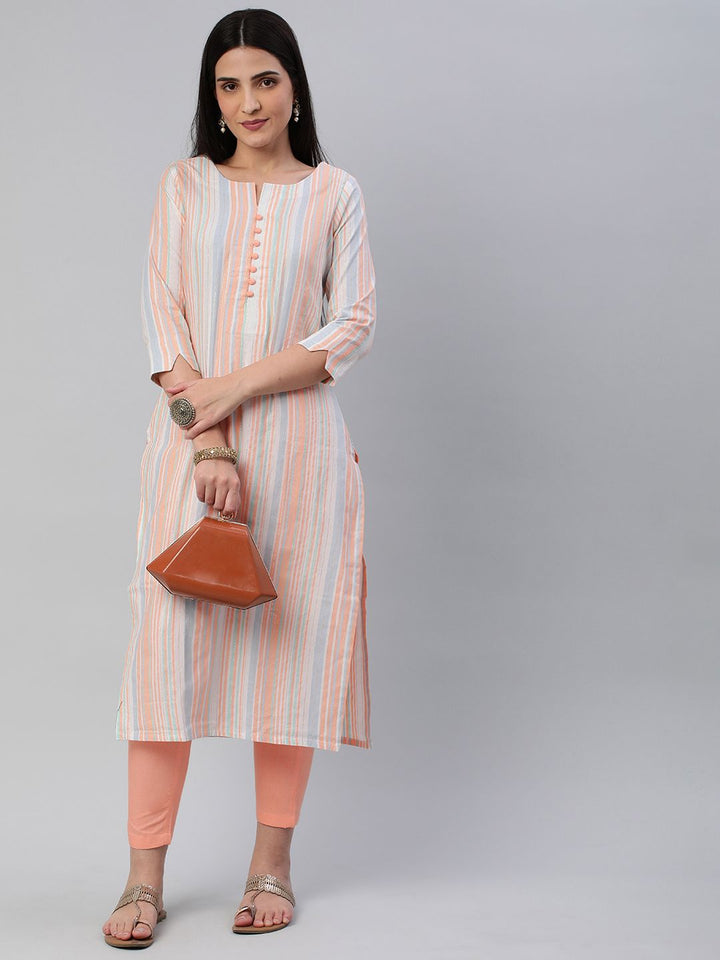 KALINI Women Striped Pure Cotton Kurta With Trousers