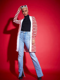 SASSAFRAS Red Striped Longline Shrug