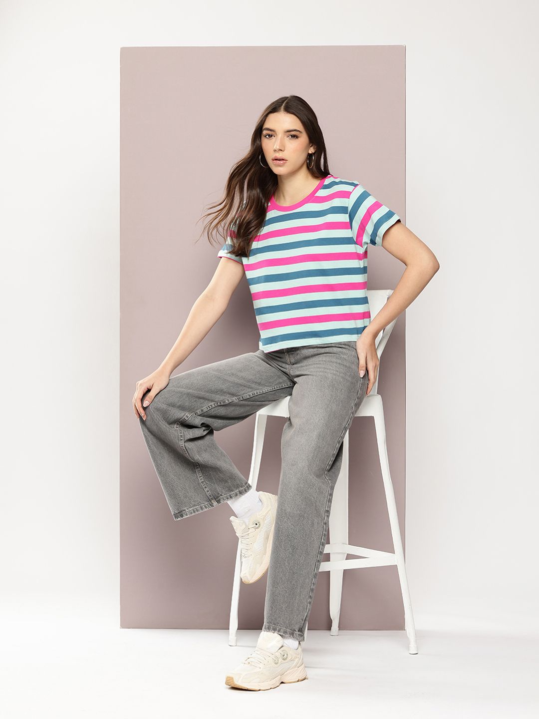 Dillinger Womens Short Sleeve Boxy Cropped Yarn Dyed Tshirt