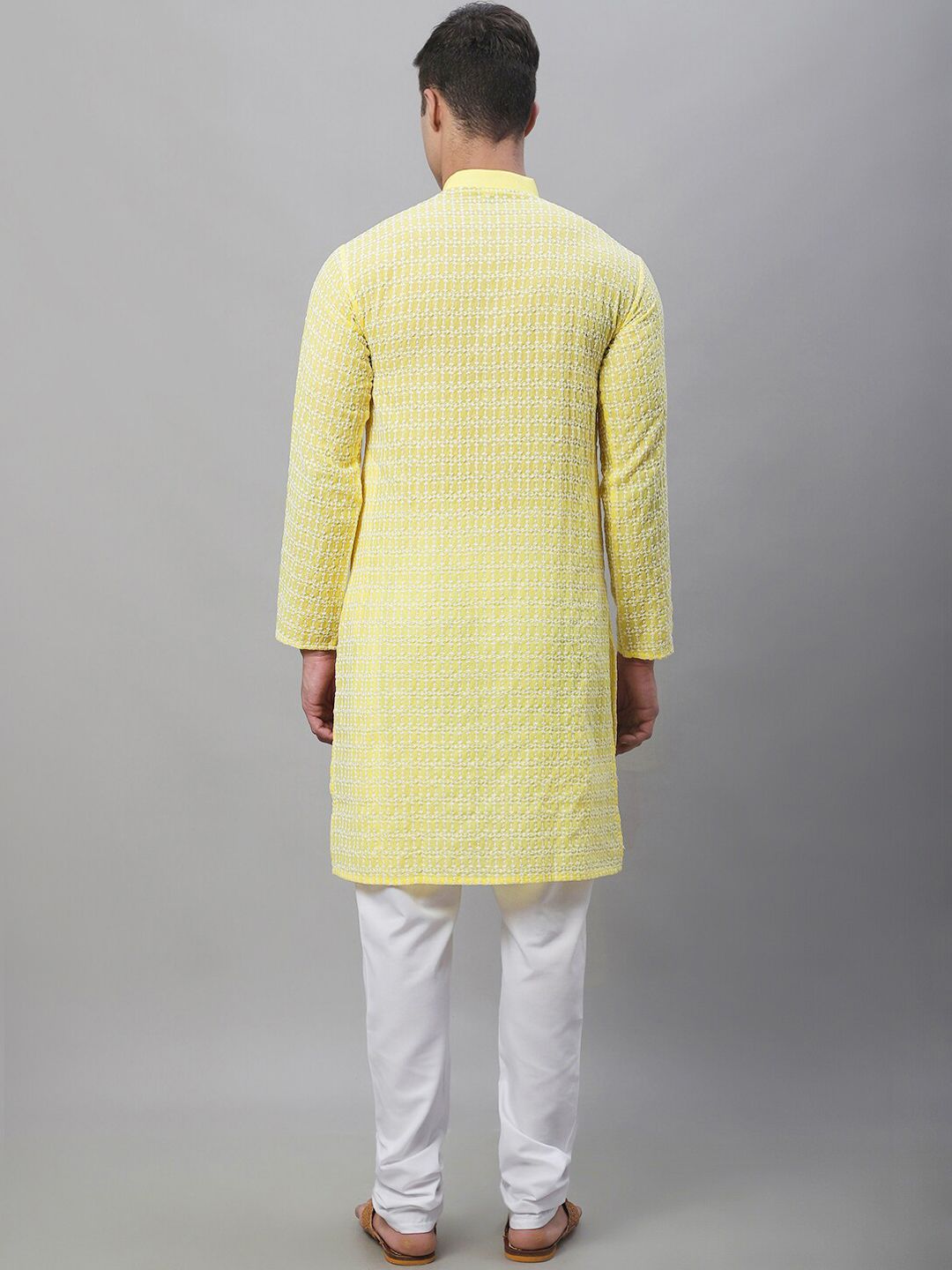 SOJANYA Mandarin Collar Ethnic Motifs Embroidered Regular Pure Cotton Kurta with Churidar