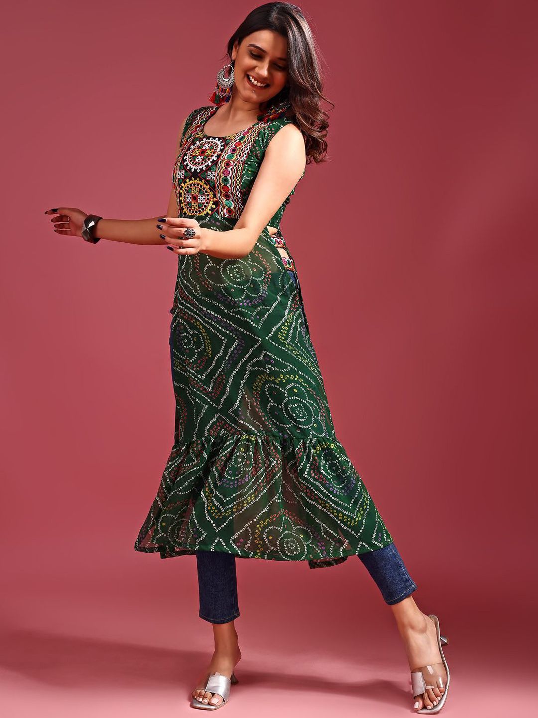 KALINI Bandhani Printed Regular Georgette A-Line Kurta