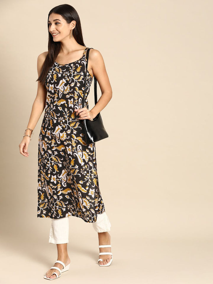 Anouk Women Black & White Ethnic Motifs Printed Pure Cotton Kurta