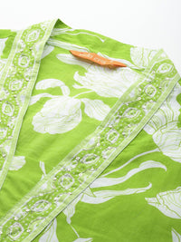 Indo Era Floral Printed Empire Sequinned Pure Cotton Kurta with Trousers