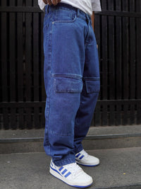 Powerlook Men Blue Boyfriend Fit Clean Look Cotton Cargo Jeans
