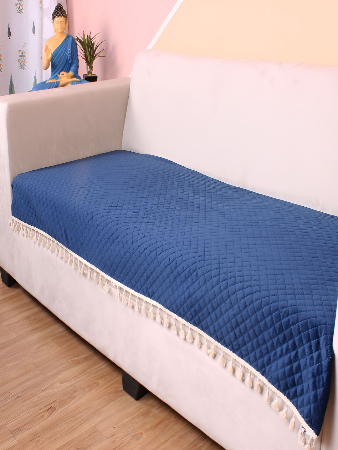 STITCHNEST Blue & Beige Self Design 1 Seater Sofa Cover