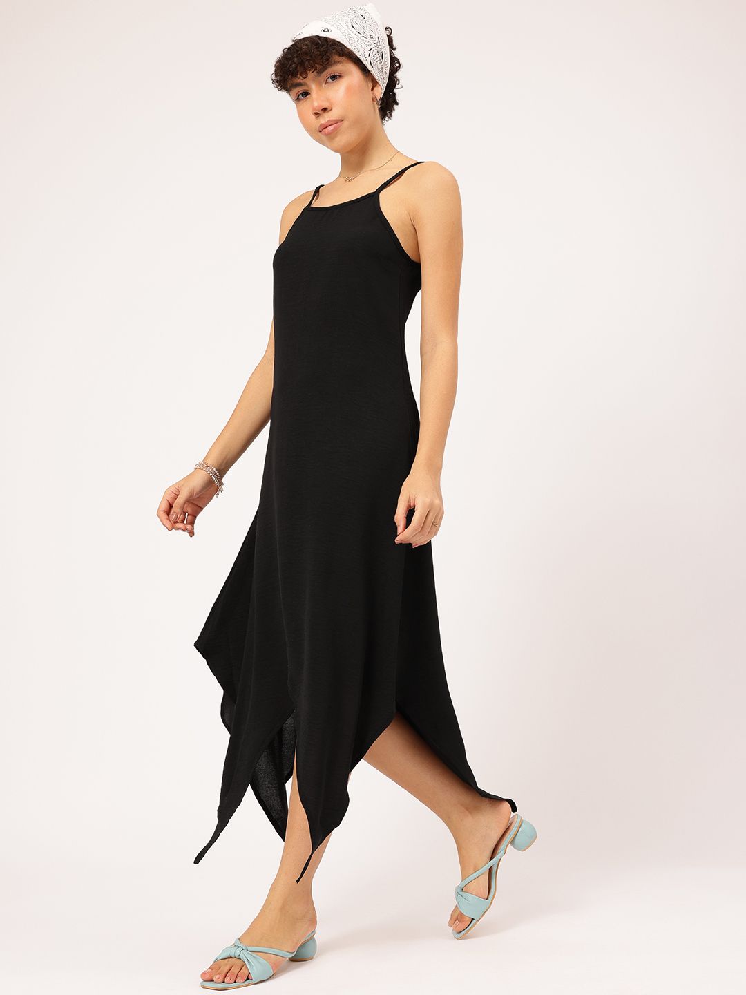 DressBerry Crinkled Asymmetric Hem A-Line Midi Dress
