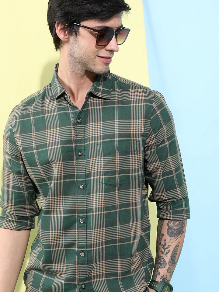 HIGHLANDER Tartan Checked Slim Fit Casual Shirt