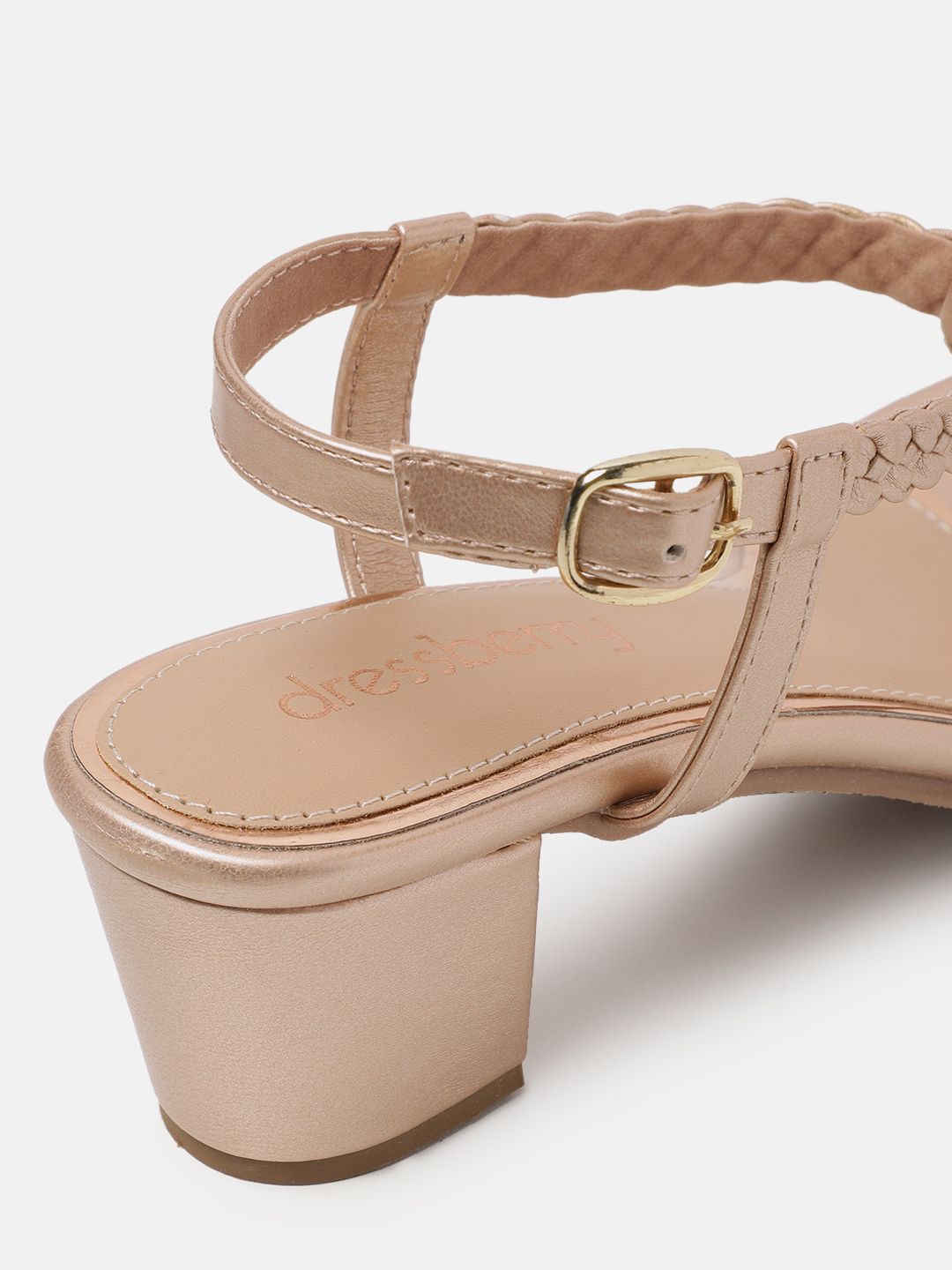 DressBerry Braided Design T-strap Block Heel Sandals